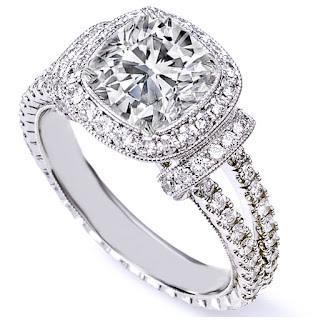 Double Band Cushion Cut Diamond Engagement Rings Settings 