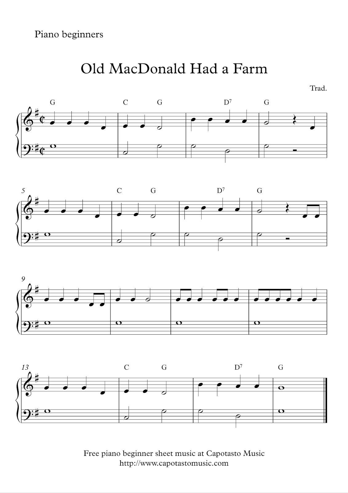 Free Printable Beginner Piano Sheet Music