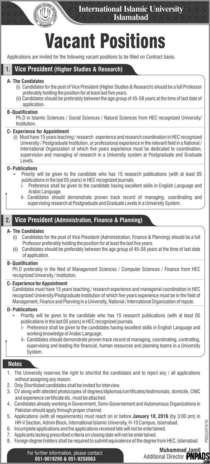 International Islamic University Islamabad Vacant Positions 2016 Jobs ...