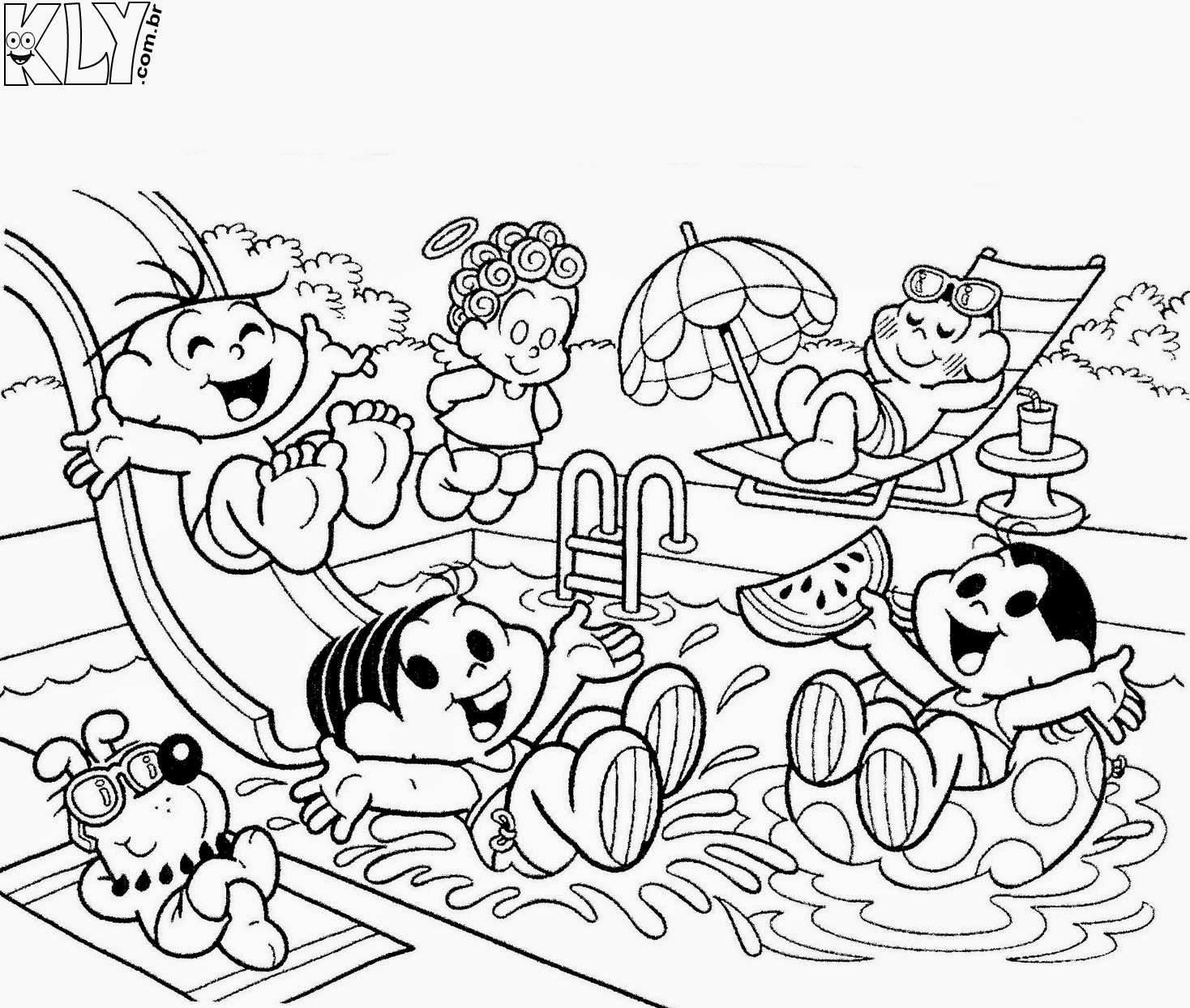 desenhos da turma da mônica no verão para colorir