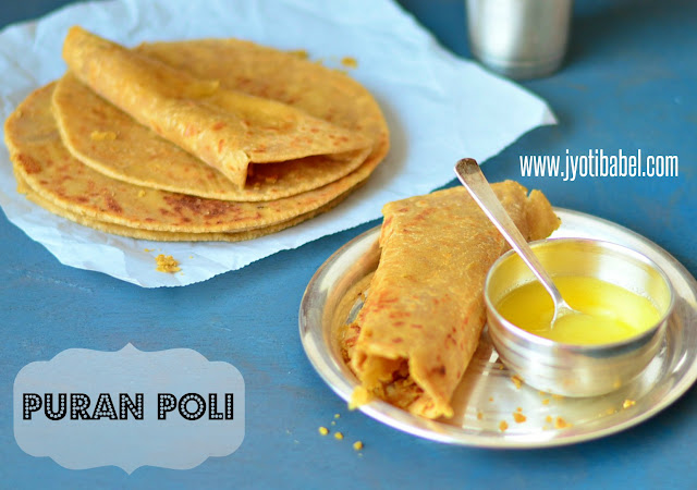 Puran Poli is a lentil stuffed sweet bread from the state of Maharashtra. Chana Dal, flour, jaggery, cardamom and ghee are the main ingredients in this puran poli recipe.