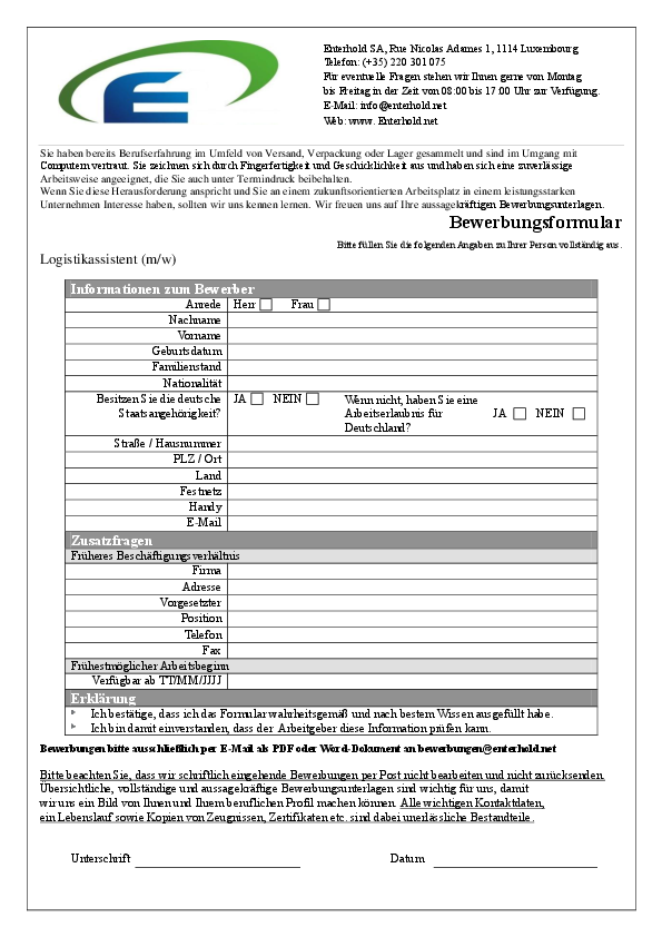 Bewerbungsformular - Tipss und Vorlagen