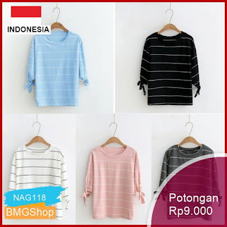 NAG118 Ss Fresia Stripy Atasan Blouse Salur Murah Bmgshop