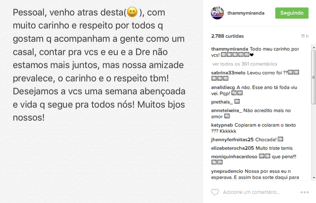 Thammy Miranda e Andressa Ferreira anunciam fim do namoro Thammy Miranda e Andressa Ferreira anunciam fim do namoro