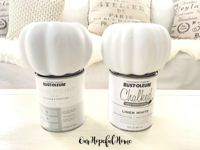 Rust-oleum Chalked and Milk Paint white painted pumpkins