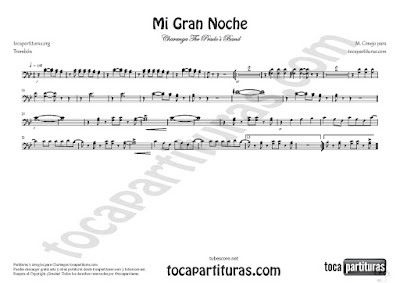 Mi Gran Noche Partitura de Trombón en Clave de Fa de Raphael Sheet Music for Trombone B flat