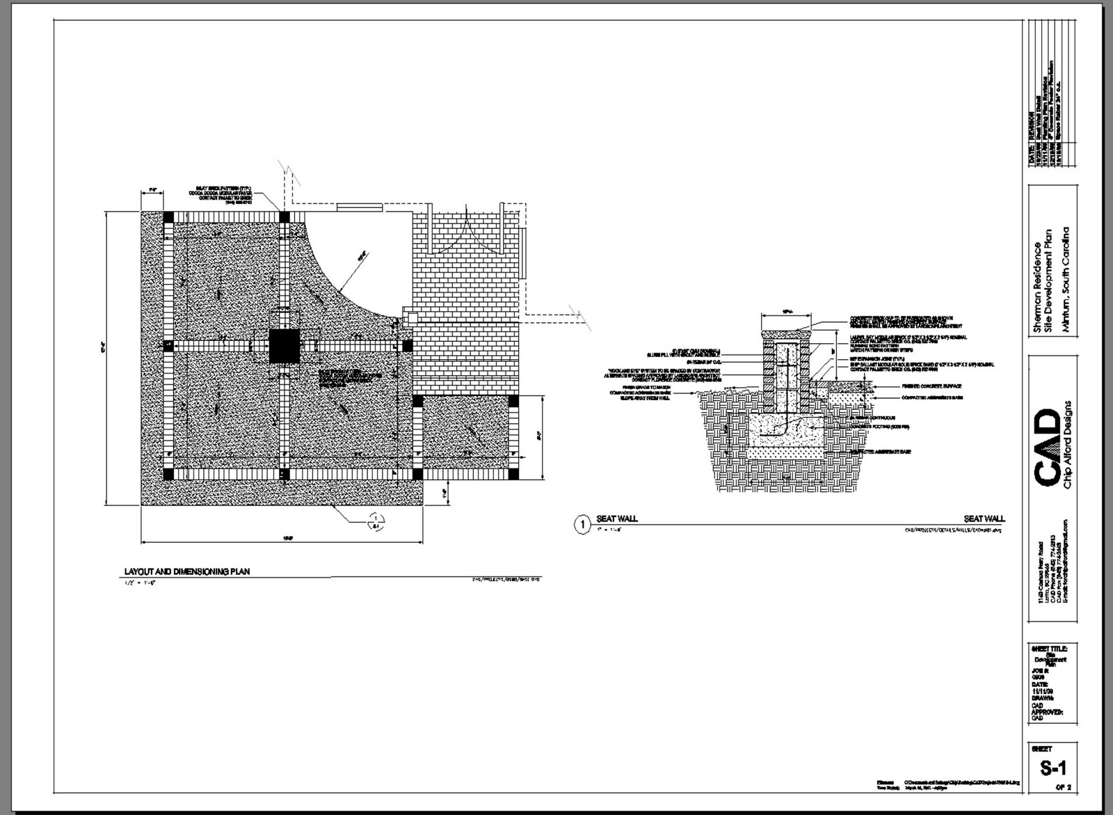 . Construction Detail Drawing for Patio and Seat Wall