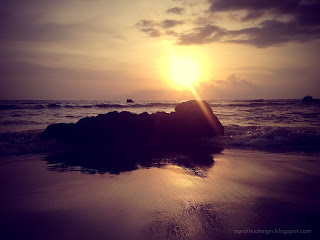 Romantic Shine Sunset Panorama At Batu Bolong Beach, Canggu Village, Badung, Bali, Indonesia