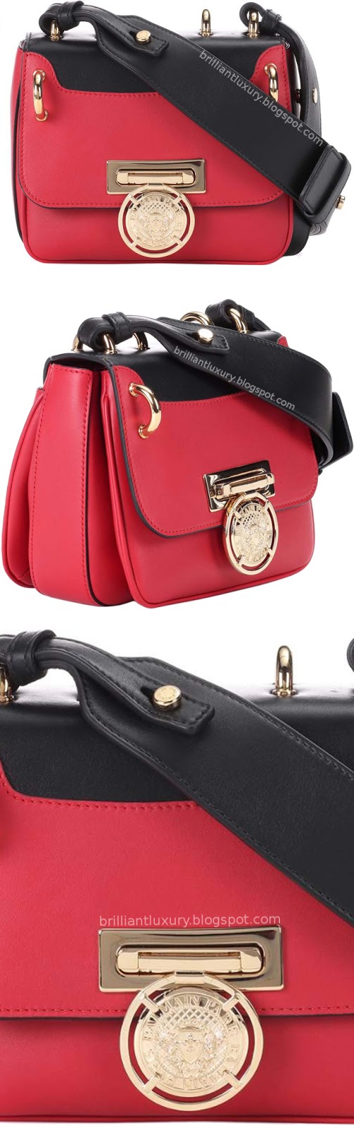Brilliant Luxury ♦ Balmain Domaine 18 red leather shoulder bag