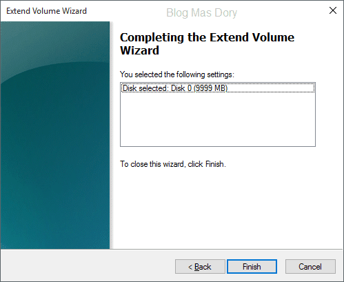 Extend volume wizard, completing extend volume wizard, klik finish, Blog Mas Dory