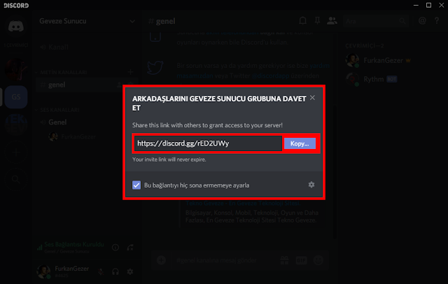 Discord Kalıcı Davet Linki Oluşturmak