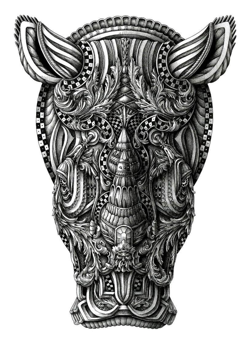 03-Rhinoceros-Alex-Konahin-Super-Detailed-Ink-Animal-Drawings-www-designstack-co
