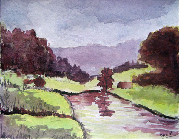 Watercolor Painting of Lake