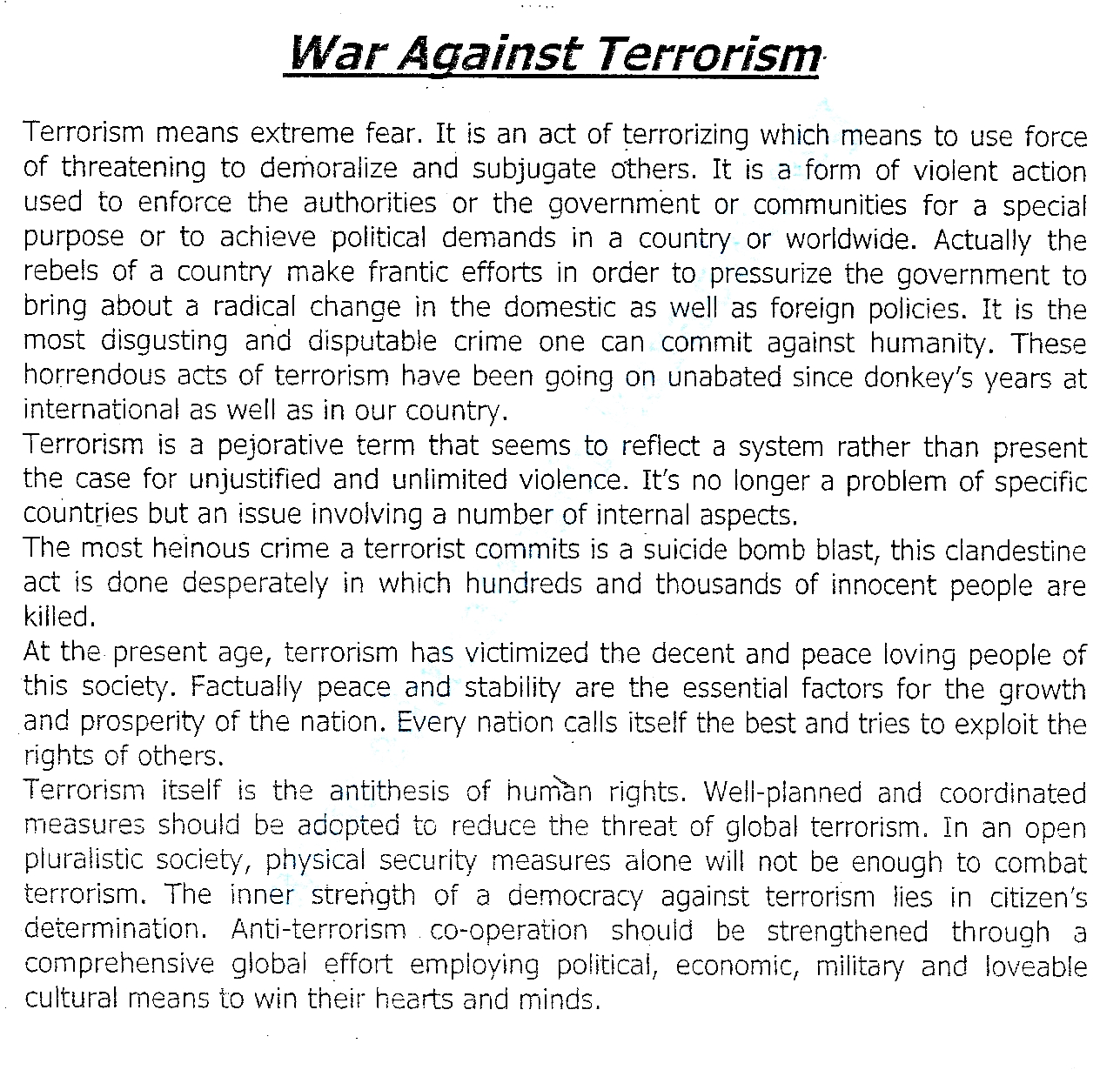 essay about war and terrorism