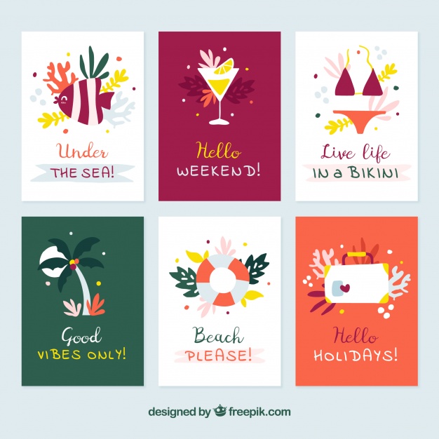 Summer cards collection with message and elements Free Vector