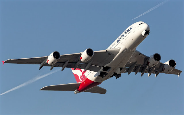 Airbus A380-800 of Qantas Airways While Climbing Sky