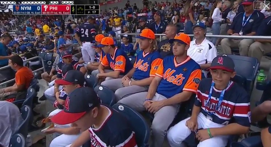 Mets pitchers sat in the stands during last night's game with the