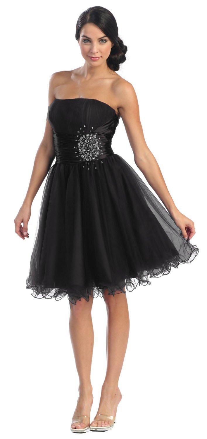 black short prom dress graduation junior plus size strapless 2013
