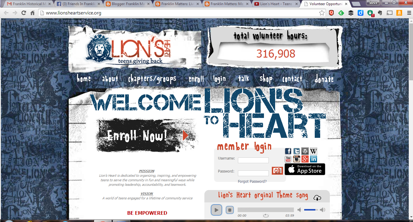 screen grab of Lion's Heart webpage