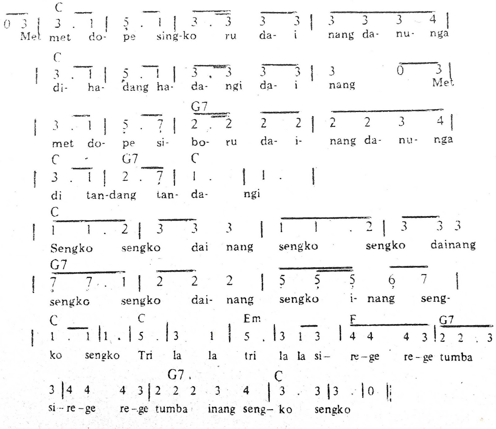 Chord & Arti Lirik Lagu Sumatera Utara: Sengko Sengko + Not Angka Chord & Arti Lirik Lagu Sumatera Utara: Sengko Sengko + Not Angka