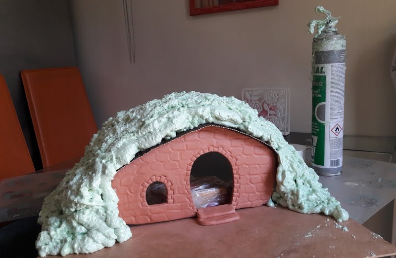 A roof for the DIY underground house of the mole family, made from foam.