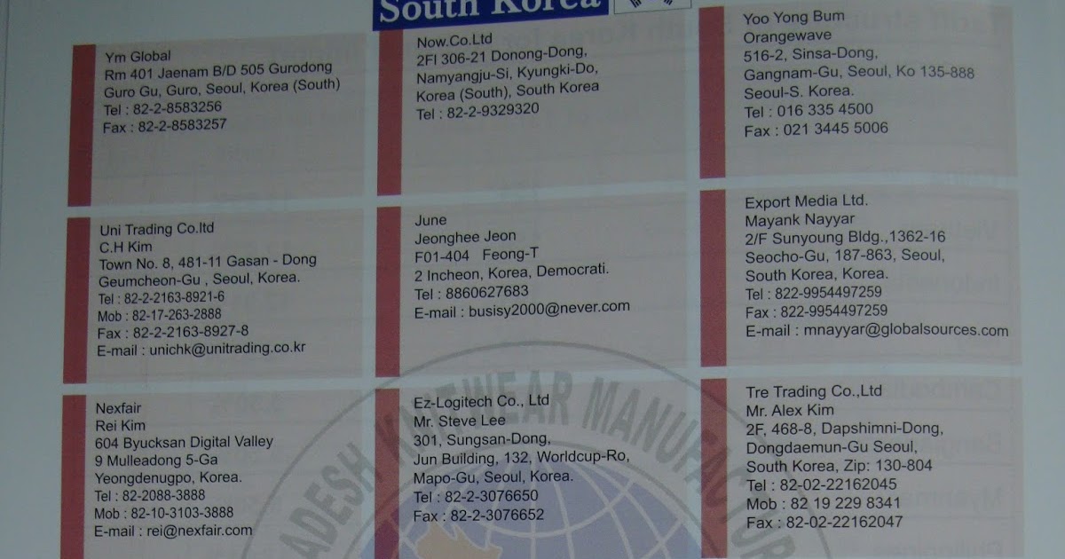 LIST OF READYMADE GARMENT IMPORTER’S / BUYER’S IN SOUTH KOREA Tshirt