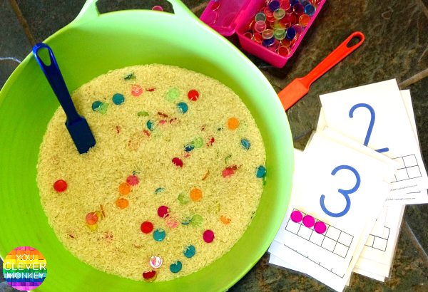One Sensory Rich Tub, Ten Different Ways to Use It - 10 different ideas of how to use rice to create rich sensory play in the classroom or at home to help develop early literacy and numeracy skills, imaginative play, problem solving and met sensory needs | you clever monkey