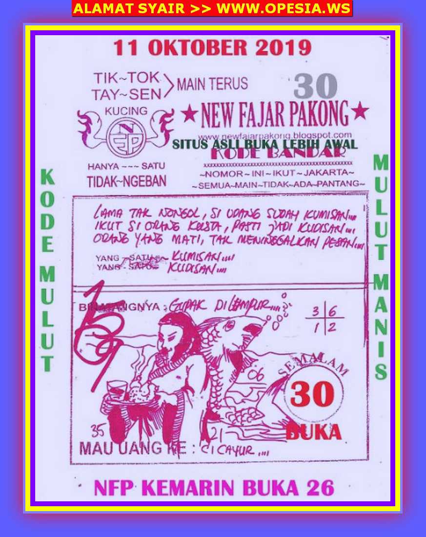 Kode Syair Hongkong Jumat 11 Oktober 2019 Kumpulan Syair Toto