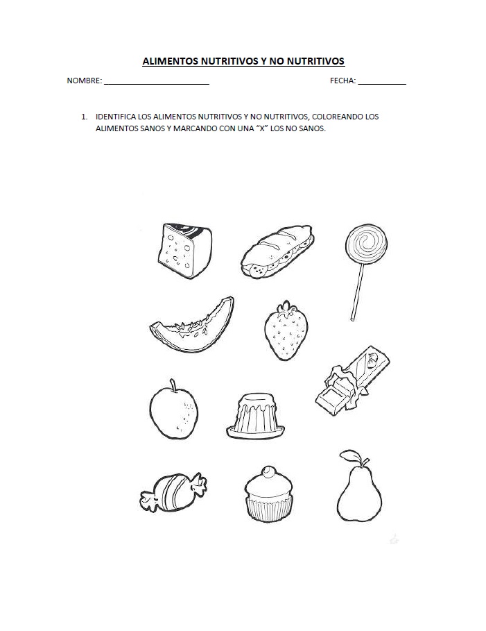 Alimentos Nutritivos Y No Nutritivos Ficha De Aplicación 2