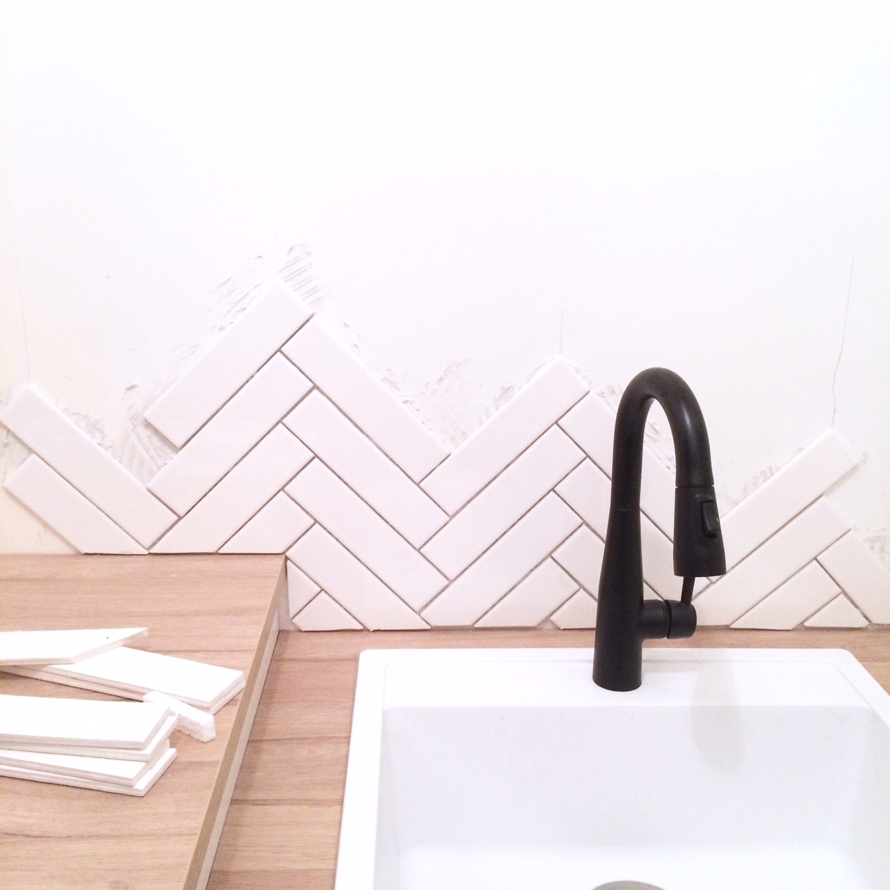 How to install a herringbone backsplash Harlow & Thistle