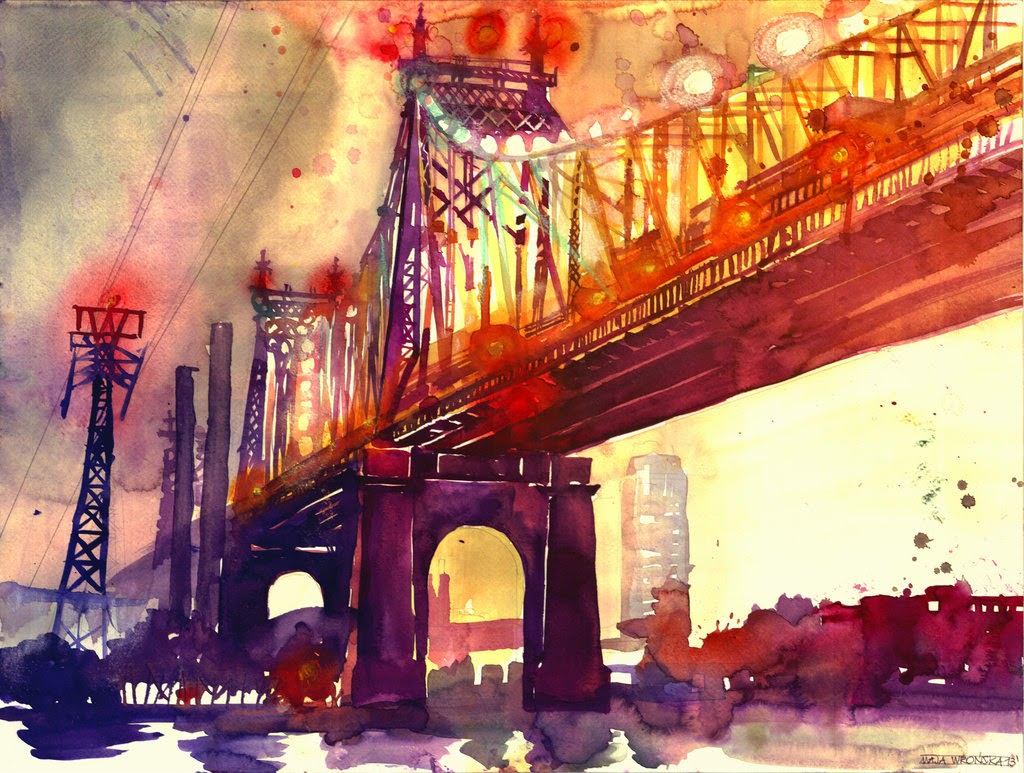 18-Queensboro-Bridge-Maja-Wronska-Travels-Architecture-Paintings-www-designstack-co