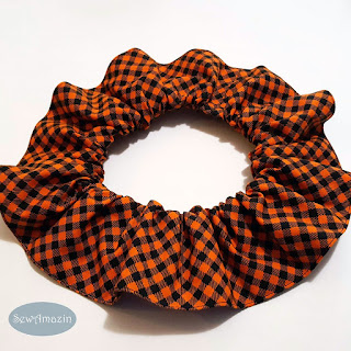  Halloween Checkered Plaid Dog Scrunchie Ruffle, Orange