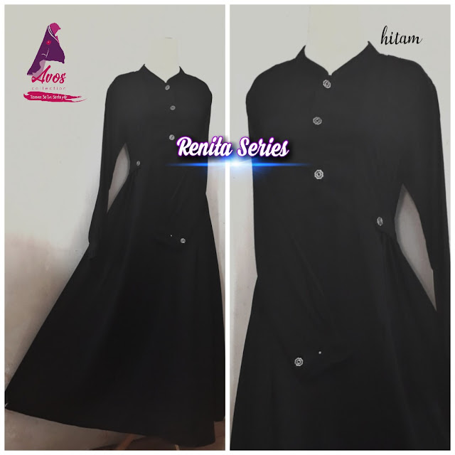 Gamis Renita series wolpeach warna hitam kancing depan Gamis Renita series wolpeach warna hitam kancing depan