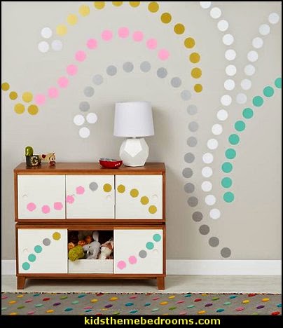 polka dot bedroom decorating ideas - polka dot wall decals -  polka dot bedroom theme - bedroom circles - polka dots decor  - polka dot wall murals - polka dot bedding - Polka Dot decals - polka dot walls -