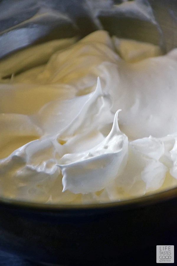Whipping egg whites to stiff peaks for Lemon Crumb Cake batter
