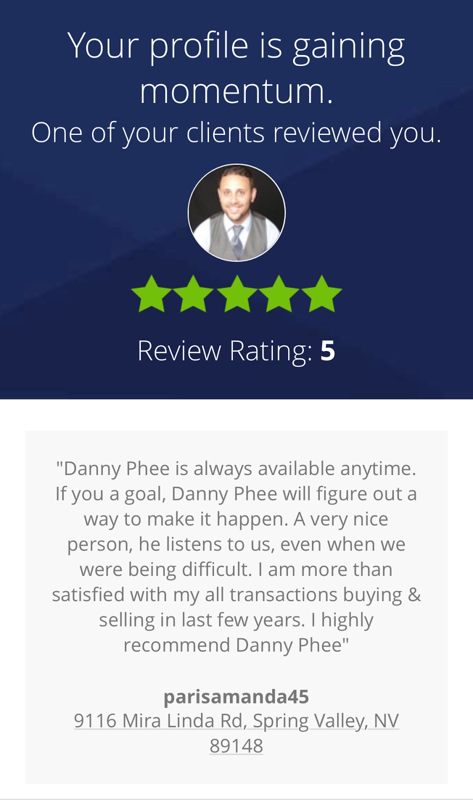 Danny Phee, REALTOR®, Keller Williams Realty Las Vegas New Client