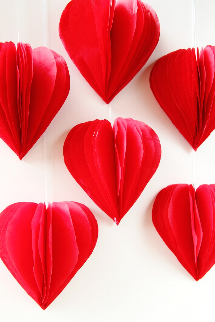 DIY 3D VALENTINE'S DAY TISSUE PAPER HEART DECORATIONS. | Gathering Beauty