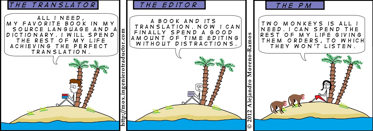 cartoon project manager in a desert island
