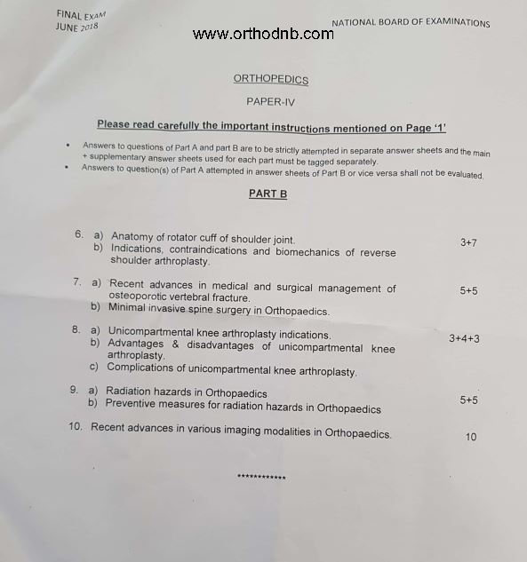 June 2018 DNB Orthopaedics Question papers DNB Orthopaedics MS