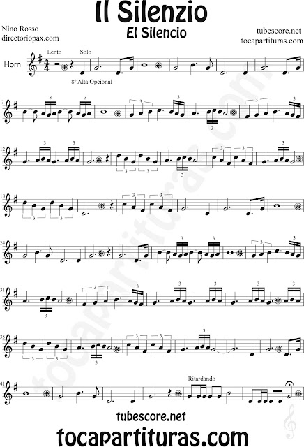  Partitura de El Silencio para Trompa y Corno Silence Sheet Music for Horn and French Horn Il Silenzio Music Scores