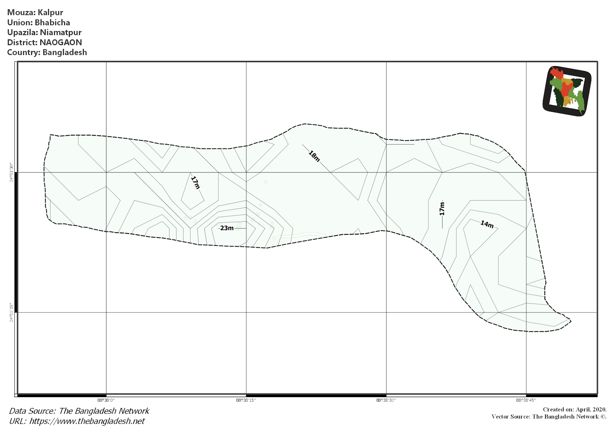 Map of Kalpur Mouza of Niamatpur Upazila, NAOGAON, Bangladesh.