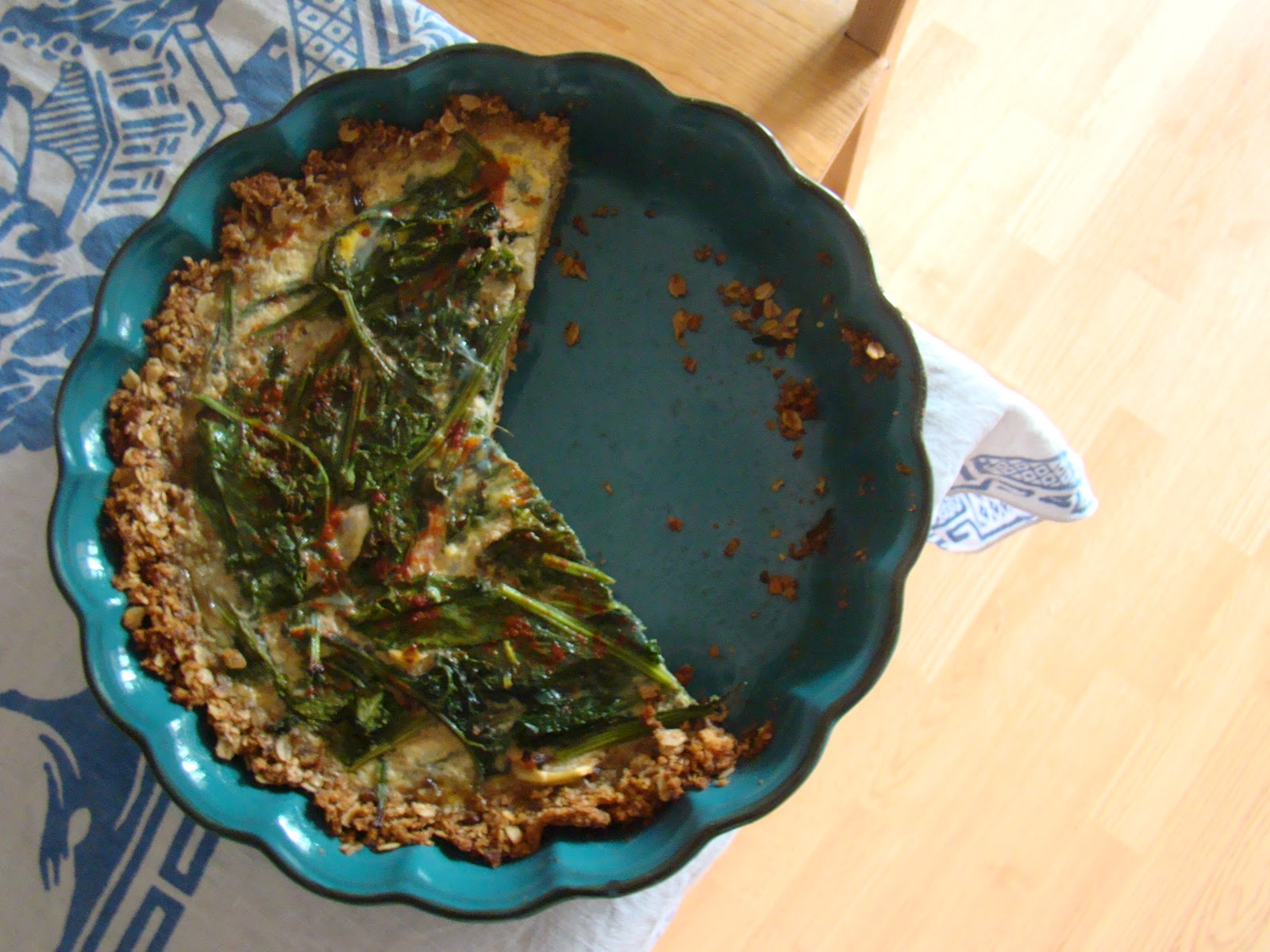 local lunch box crumbly oatmeal and herb quiche crust