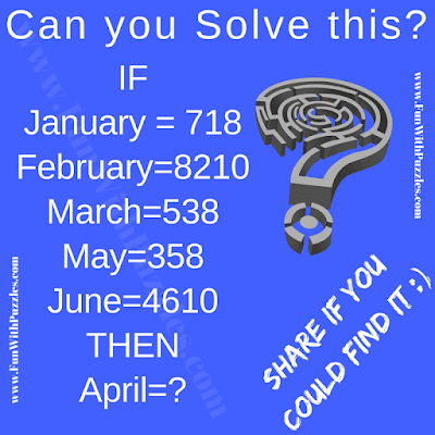 IF  January = 71  February=821  March=538  May=358  June=4610  THEN April=? Can you solve this Months and Numbers Puzzle?