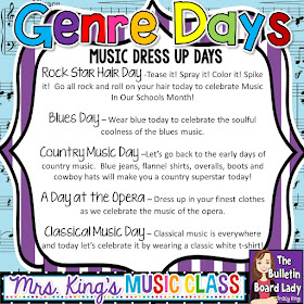 Great ideas for dress up days or spirit days during Music In Our Schools Month.  Prepare for your MIOSM celebration with lots of fun ideas.