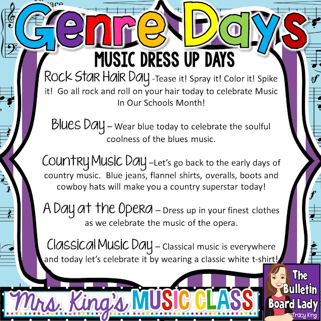 Great ideas for dress up days or spirit days during Music In Our Schools Month.  Prepare for your MIOSM celebration with lots of fun ideas.