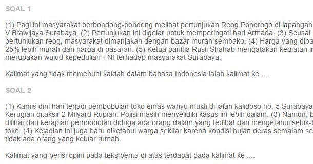 Contoh Soal Evaluasi Teks Berita Berdasarkan Struktur dan
