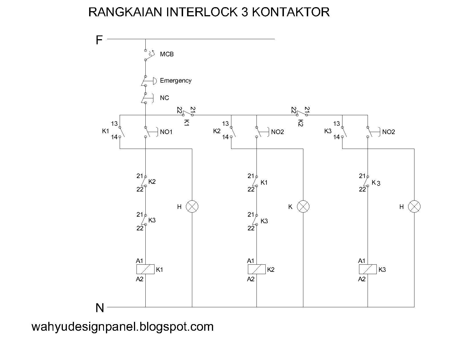 Rangkaian Panel Listrik (Kontrol & Utama) Interlock 3 Kontaktor fersi