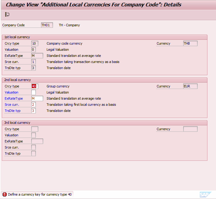 SAP Message no. FC045 Define a currency key for currency type 40