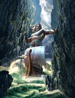 Poseidon holds back the Clashing Rocks (Sympligadae)