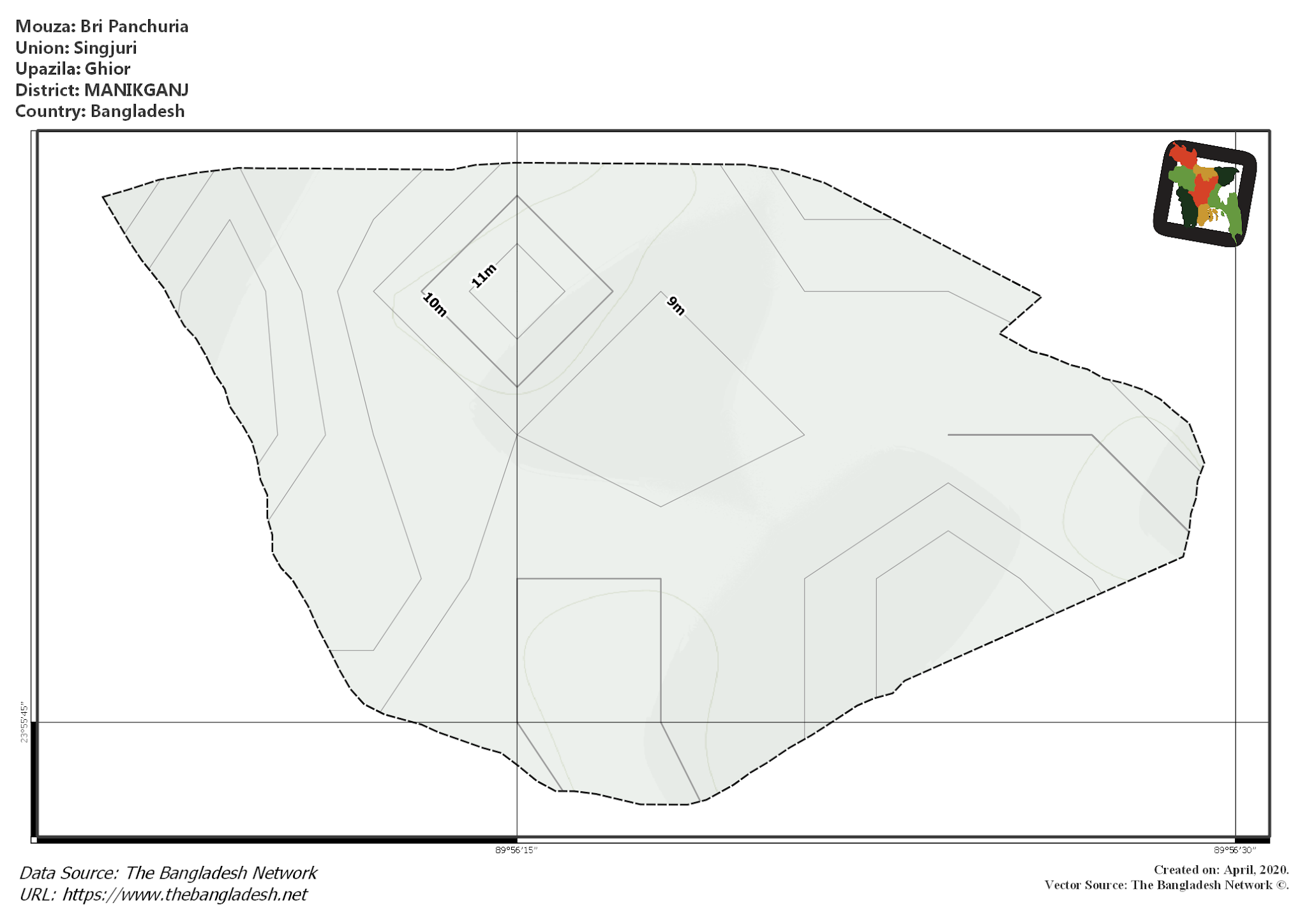Map of Bri Panchuria Mouza of Ghior Upazila, MANIKGANJ, Bangladesh.